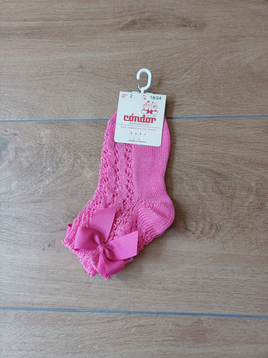 calzino con fiocco traforato corto