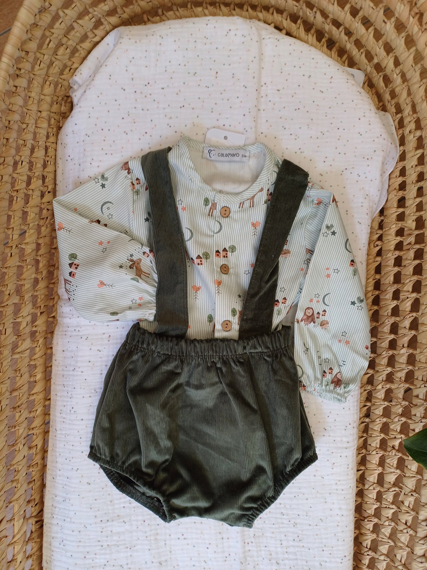 Completo camicia e coulotte con bretelle bimbo