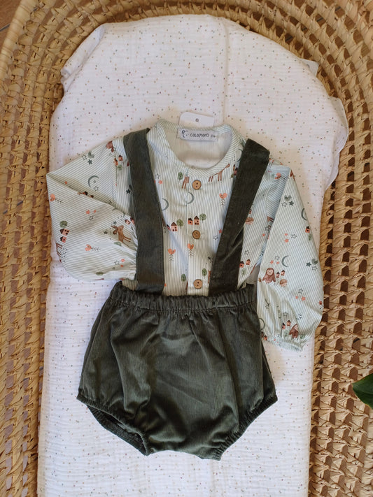 Completo camicia e coulotte con bretelle bimbo