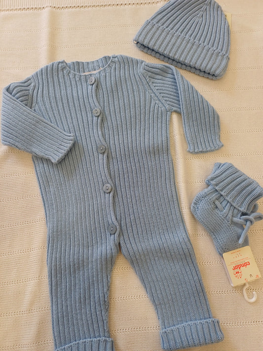 Tutina in filo di cotone con cappellino e babbucce